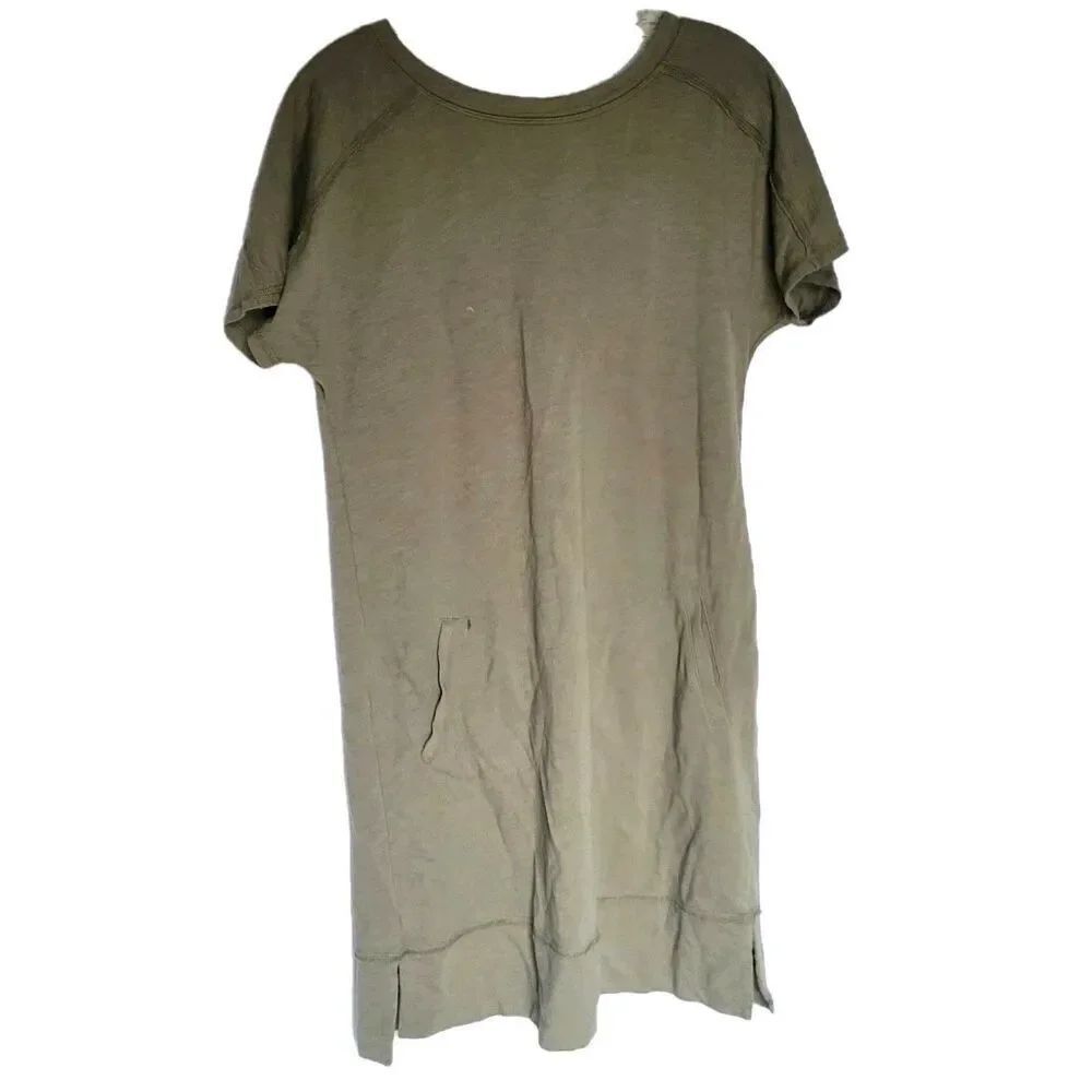 Chico's Pullover Lagenlook Lace Up Back T-Shirt Mini Dress Olive Green Size S
